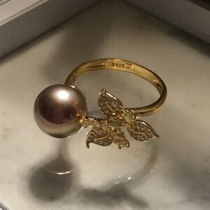 AAA 10.5mm Custom Made Genuine Pearl Clover Ring